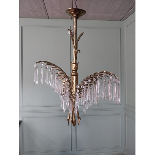 1 - Early 20th C. French Designer palm leaf gilded brass and glass four branch chandelier in the style o... 