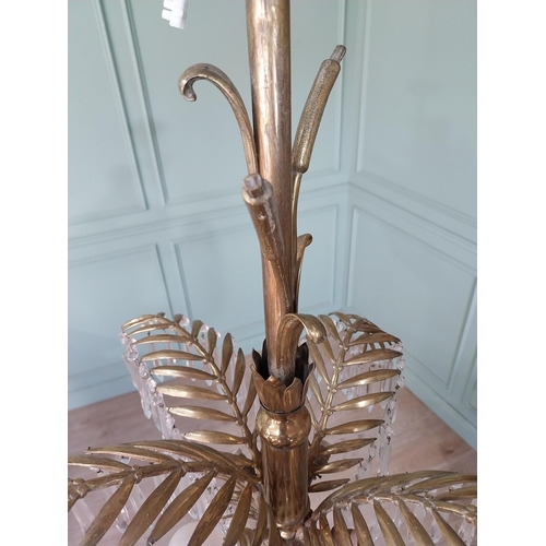 1 - Early 20th C. French Designer palm leaf gilded brass and glass four branch chandelier in the style o... 