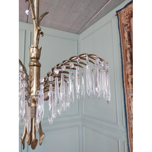 1 - Early 20th C. French Designer palm leaf gilded brass and glass four branch chandelier in the style o... 