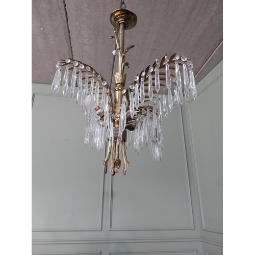 1 - Early 20th C. French Designer palm leaf gilded brass and glass four branch chandelier in the style o... 