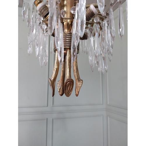 1 - Early 20th C. French Designer palm leaf gilded brass and glass four branch chandelier in the style o... 