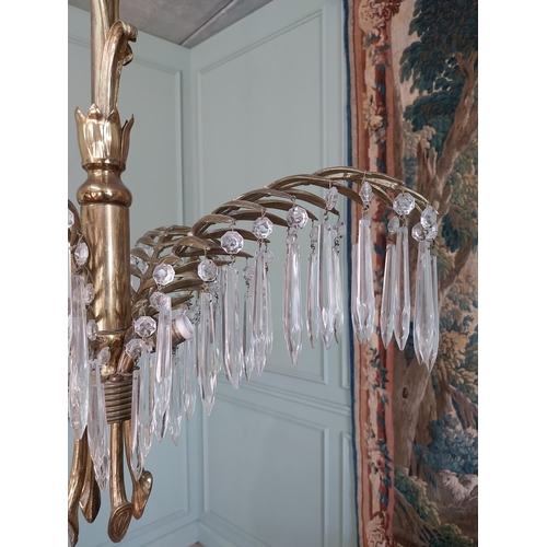 1 - Early 20th C. French Designer palm leaf gilded brass and glass four branch chandelier in the style o... 