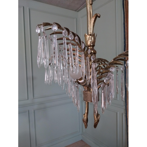 1 - Early 20th C. French Designer palm leaf gilded brass and glass four branch chandelier in the style o... 