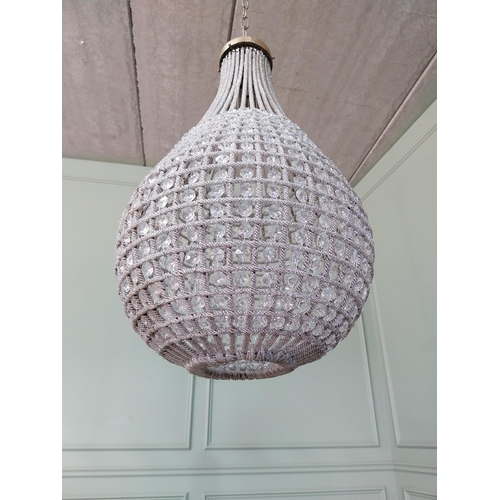 1001 - Decorative French brass and glass pear drop chandelier. {90 cm H x 33 cm Dia.}