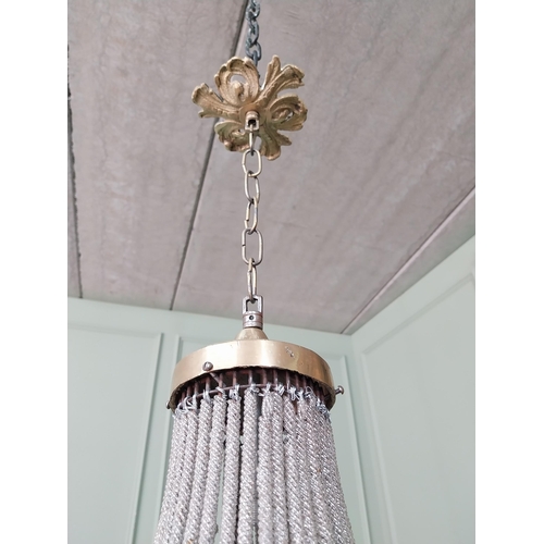 1001 - Decorative French brass and glass pear drop chandelier. {90 cm H x 33 cm Dia.}