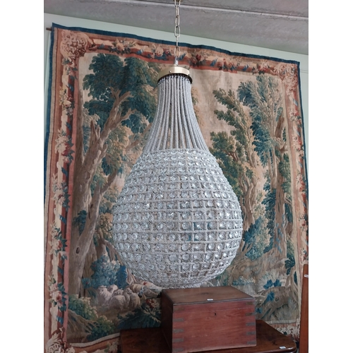 1001 - Decorative French brass and glass pear drop chandelier. {90 cm H x 33 cm Dia.}