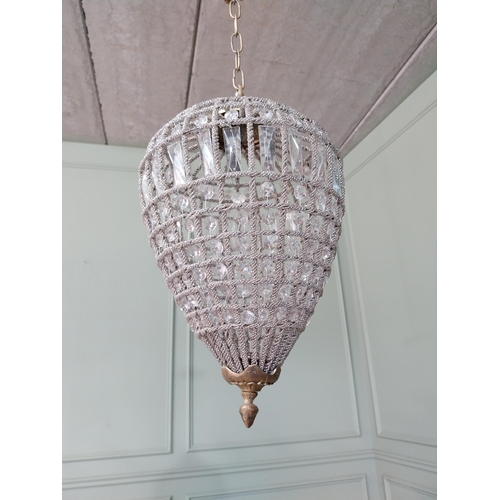 1050 - Decorative French brass and glass teardrop chandelier. {70 cm H x 25 cm Dia.}.