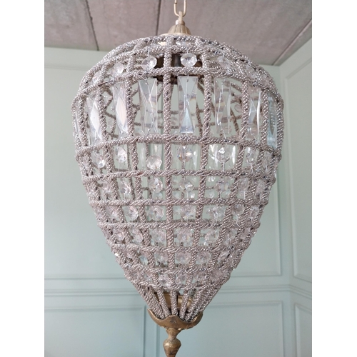 1050 - Decorative French brass and glass teardrop chandelier. {70 cm H x 25 cm Dia.}.