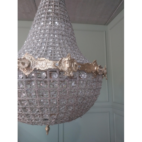 400 - Decorative French brass and glass pear drop chandelier. {90 cm H x 53 cm Dia.}