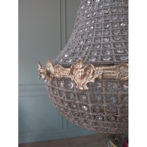 400 - Decorative French brass and glass pear drop chandelier. {90 cm H x 53 cm Dia.}