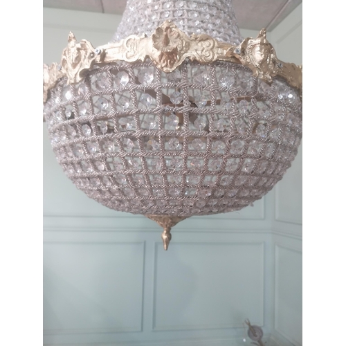 400 - Decorative French brass and glass pear drop chandelier. {90 cm H x 53 cm Dia.}