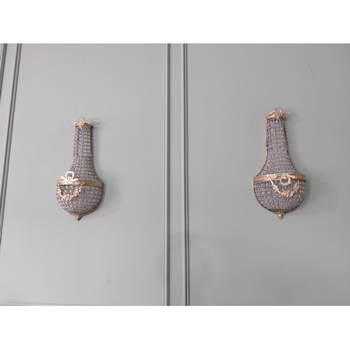 501 - Pair of French glass and brass pear shaped wall sconces. {70 cm H x 30 cm W x 15 cm D}.