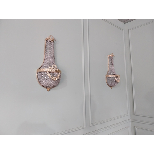 501 - Pair of French glass and brass pear shaped wall sconces. {70 cm H x 30 cm W x 15 cm D}.