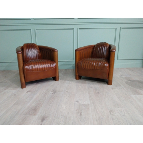 1130 - Pair of exceptional quality hand dyed leather and cherrywood aviator armchairs in the Art Deco style... 