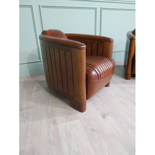 1130 - Pair of exceptional quality hand dyed leather and cherrywood aviator armchairs in the Art Deco style... 