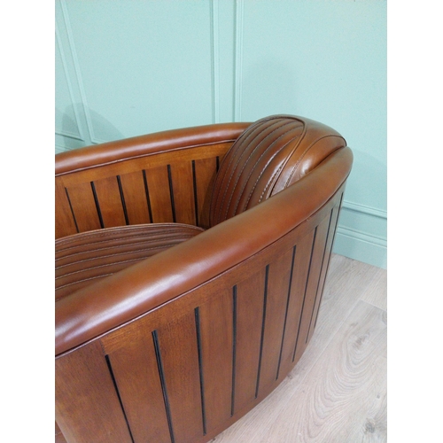 1130 - Pair of exceptional quality hand dyed leather and cherrywood aviator armchairs in the Art Deco style... 