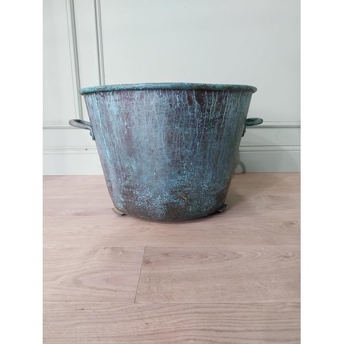 1003 - Good quality early 20th C. French copper log bucket with handles {38 cm H x 62 cm W x 52 cm D}.