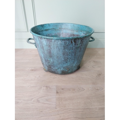 1003 - Good quality early 20th C. French copper log bucket with handles {38 cm H x 62 cm W x 52 cm D}.