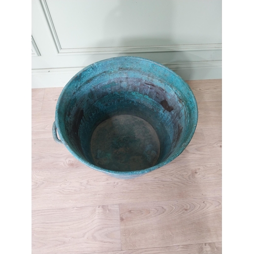 1003 - Good quality early 20th C. French copper log bucket with handles {38 cm H x 62 cm W x 52 cm D}.