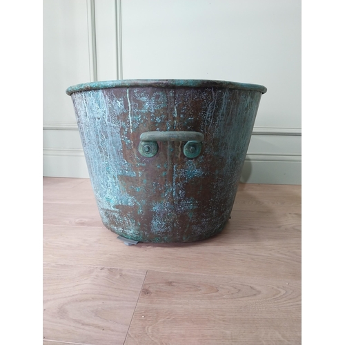 1003 - Good quality early 20th C. French copper log bucket with handles {38 cm H x 62 cm W x 52 cm D}.