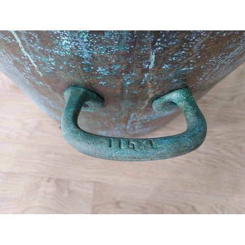 1003 - Good quality early 20th C. French copper log bucket with handles {38 cm H x 62 cm W x 52 cm D}.