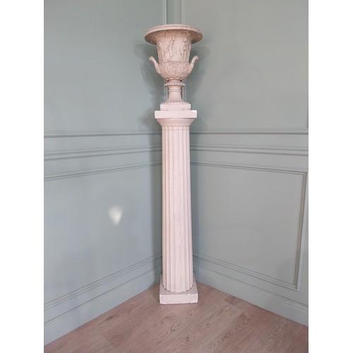 1145 - 19th C. Grand Tour plaster urn raised on reeded column  {197 cm H x 40 cm W x 40 cm D}.