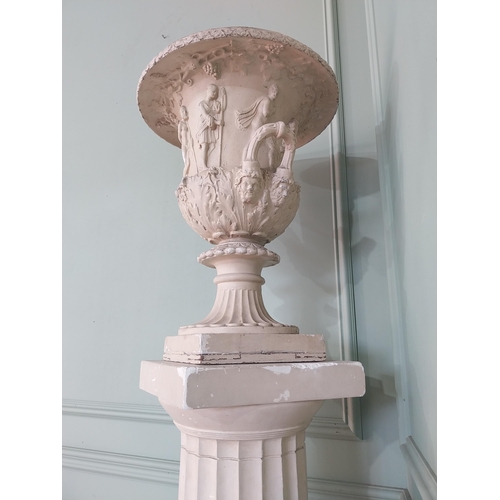 1145 - 19th C. Grand Tour plaster urn raised on reeded column  {197 cm H x 40 cm W x 40 cm D}.