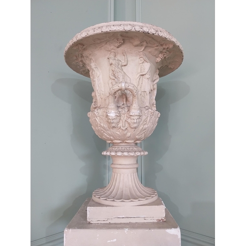 1145 - 19th C. Grand Tour plaster urn raised on reeded column  {197 cm H x 40 cm W x 40 cm D}.