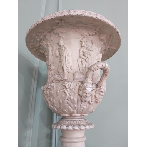 1145 - 19th C. Grand Tour plaster urn raised on reeded column  {197 cm H x 40 cm W x 40 cm D}.