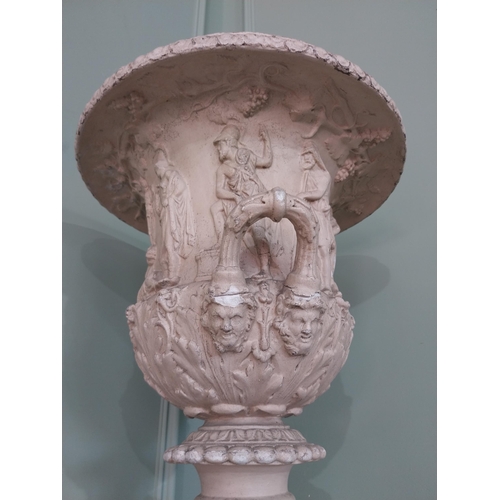 1145 - 19th C. Grand Tour plaster urn raised on reeded column  {197 cm H x 40 cm W x 40 cm D}.