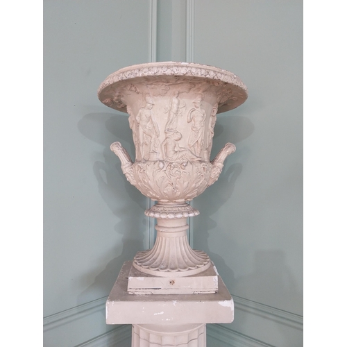 1145 - 19th C. Grand Tour plaster urn raised on reeded column  {197 cm H x 40 cm W x 40 cm D}.