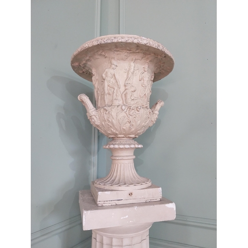 1145 - 19th C. Grand Tour plaster urn raised on reeded column  {197 cm H x 40 cm W x 40 cm D}.