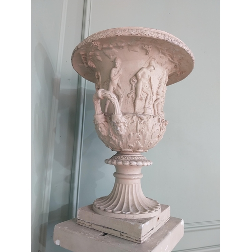 1145 - 19th C. Grand Tour plaster urn raised on reeded column  {197 cm H x 40 cm W x 40 cm D}.