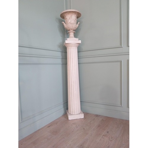 1145 - 19th C. Grand Tour plaster urn raised on reeded column  {197 cm H x 40 cm W x 40 cm D}.