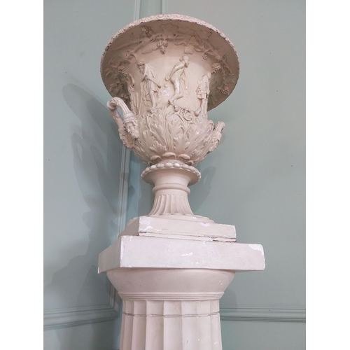 1145 - 19th C. Grand Tour plaster urn raised on reeded column  {197 cm H x 40 cm W x 40 cm D}.