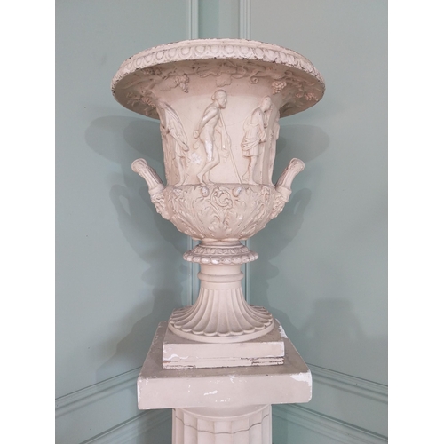 1145 - 19th C. Grand Tour plaster urn raised on reeded column  {197 cm H x 40 cm W x 40 cm D}.