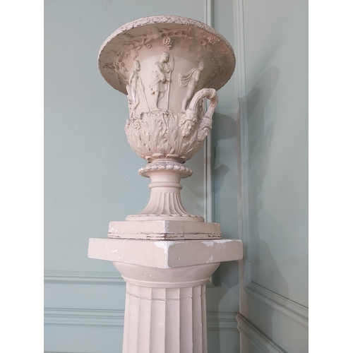 1145 - 19th C. Grand Tour plaster urn raised on reeded column  {197 cm H x 40 cm W x 40 cm D}.