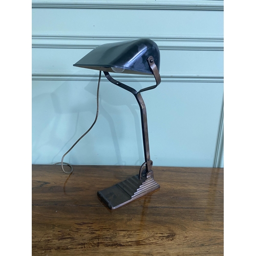 1178 - Art Deco brass desk lamp with painted metal shade {48 cm H x 25 cm W x 21 cm D}.