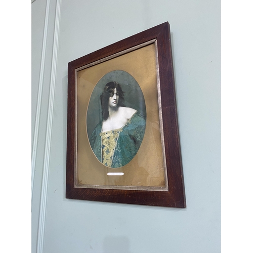 1278 - Early 20th C. 'Theodora' coloured print mounted in oak frame {68 cm H x 55 cm W}.