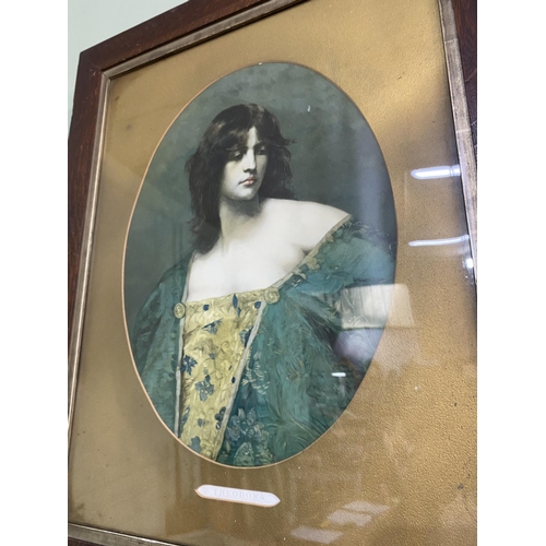 1278 - Early 20th C. 'Theodora' coloured print mounted in oak frame {68 cm H x 55 cm W}.