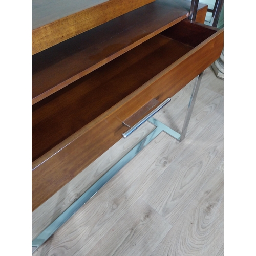 305 - Good quality designer chrome and walnut console table {80 cm H x 100 cm W x 29 cm D}.