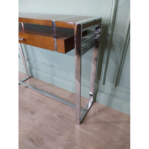 305 - Good quality designer chrome and walnut console table {80 cm H x 100 cm W x 29 cm D}.