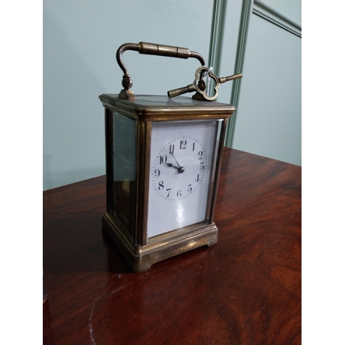 445 - 19th C. carriage clock in original case {17 cm H x 12 cm W x 11 cm D}.