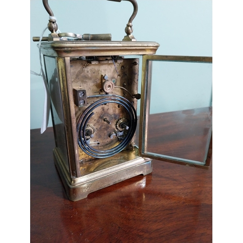 445 - 19th C. carriage clock in original case {17 cm H x 12 cm W x 11 cm D}.