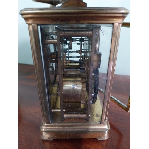 445 - 19th C. carriage clock in original case {17 cm H x 12 cm W x 11 cm D}.