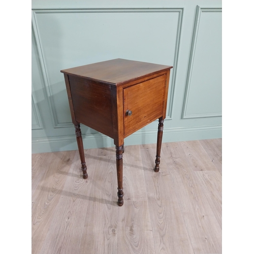 458 - Georgian mahogany pot cupboard with single drawer raised on turned legs {78 cm H x 46 cm W x 41 cm D... 