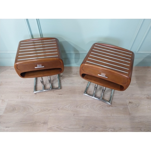 492 - Pair of good quality chrome and walnut side tables in the 1960s style {56 cm H x 44 cm W x 37 cm D}.