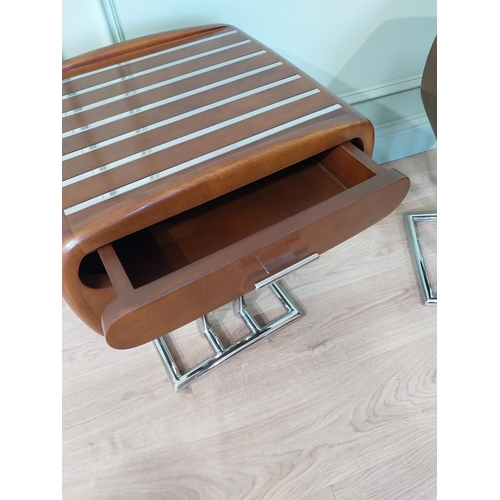 492 - Pair of good quality chrome and walnut side tables in the 1960s style {56 cm H x 44 cm W x 37 cm D}.