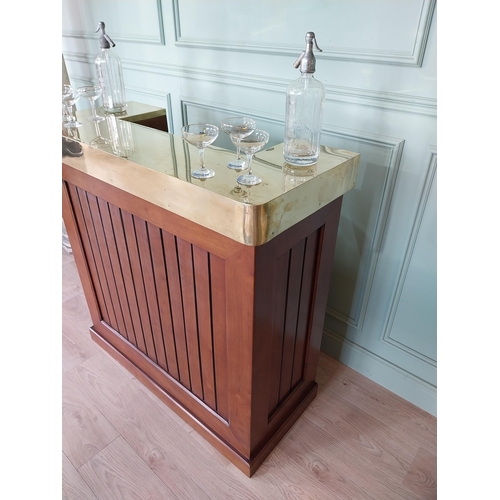 679 - Good quality designer walnut home bar with brass top in the Art Deco style {110 cm H x 110 cm W x 48... 