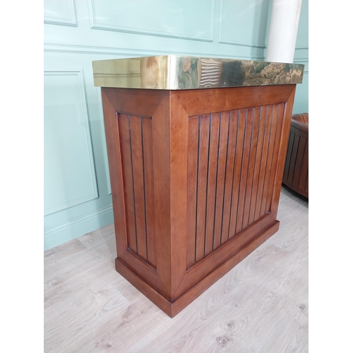 679 - Good quality designer walnut home bar with brass top in the Art Deco style {110 cm H x 110 cm W x 48... 